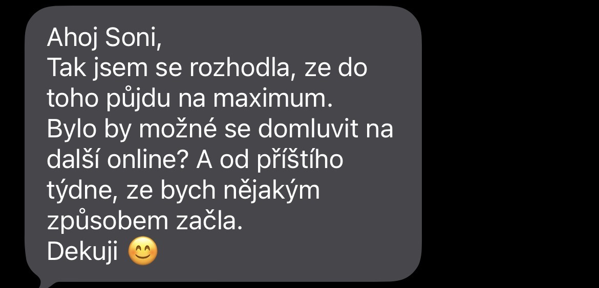 Původní anonymní zpráva se zájmem o další online setkání.